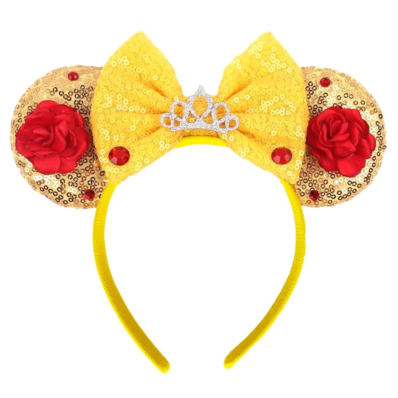 KICOFIT Mouse Ears Headbands Women Mice Ears Headhand Bows Shiny Glitter Birthday Party Themed Events (Gold 1) - Image 1